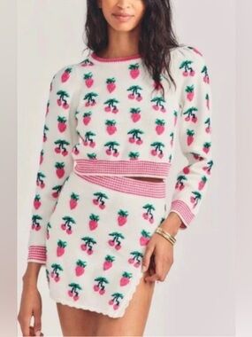 LoveShackFancy Pawley Knit Mini Skirt in Fruit Punch Pink - Small 🍒